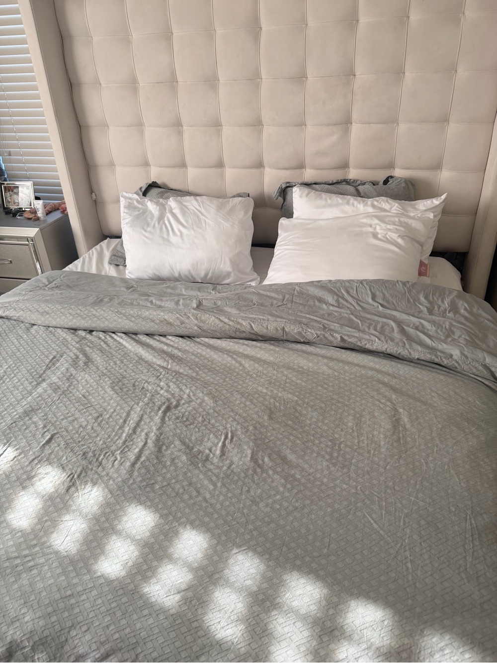 Frette Light Gray Quilted duvet cover and 2 shams